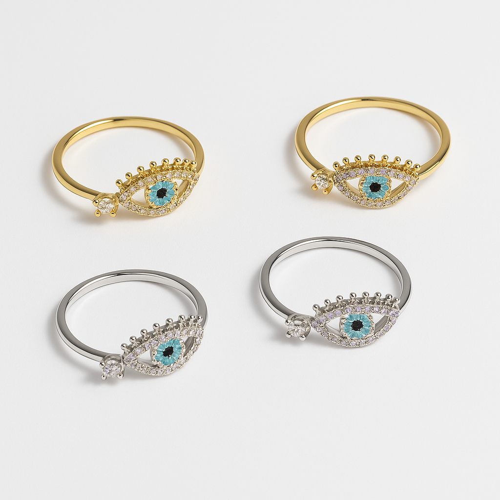 Evil eye adjustable rings